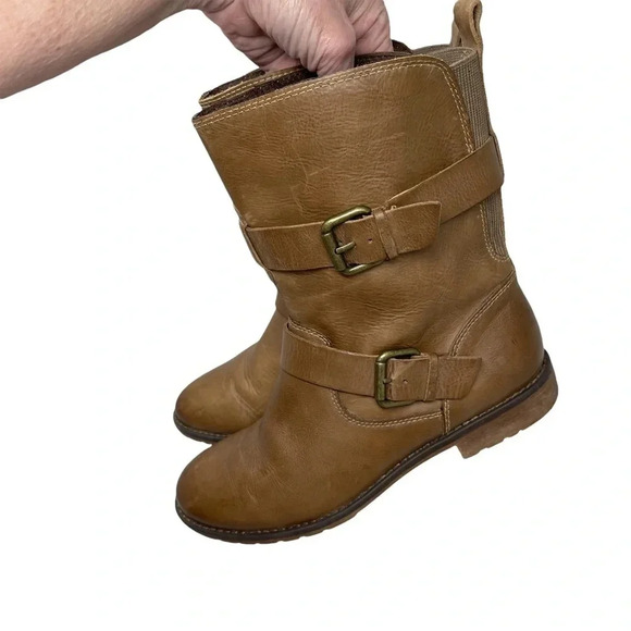 Montana Tan Moto Buckle Leather Boots size 7‎ 1/2 - Picture 2 of 11